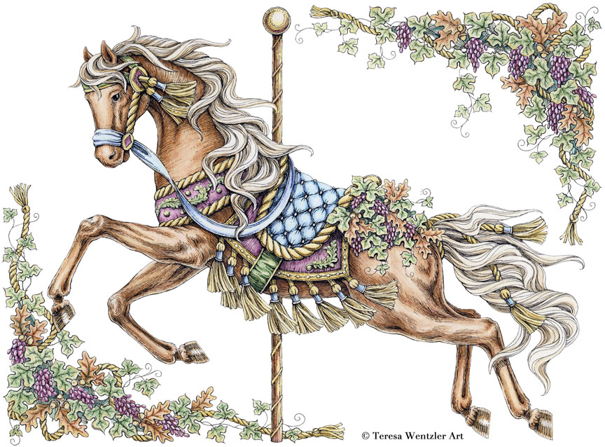 sutumn carousel horse drawing