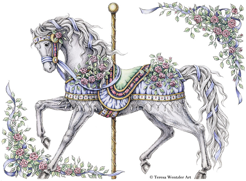 summer carousel horse drawing