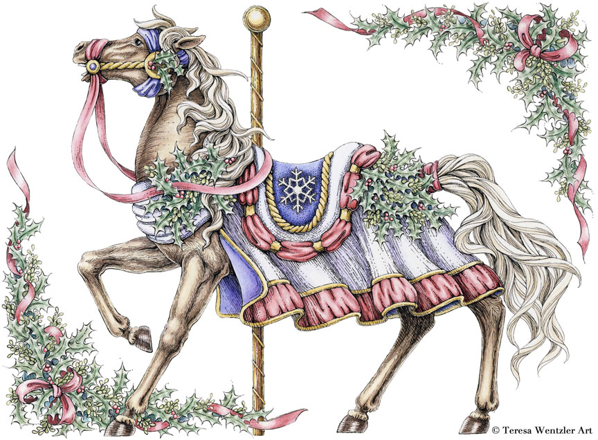 winter carousel horse drawing
